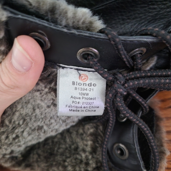 Blondo Black Brown Leather & Wool Boots Lace-up Waterproof Women 10W - Picture 6 of 8